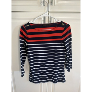 The Limited Size Small Navy‎ Blue/White/Red Striped Shirt 3 Quarter Sleeve